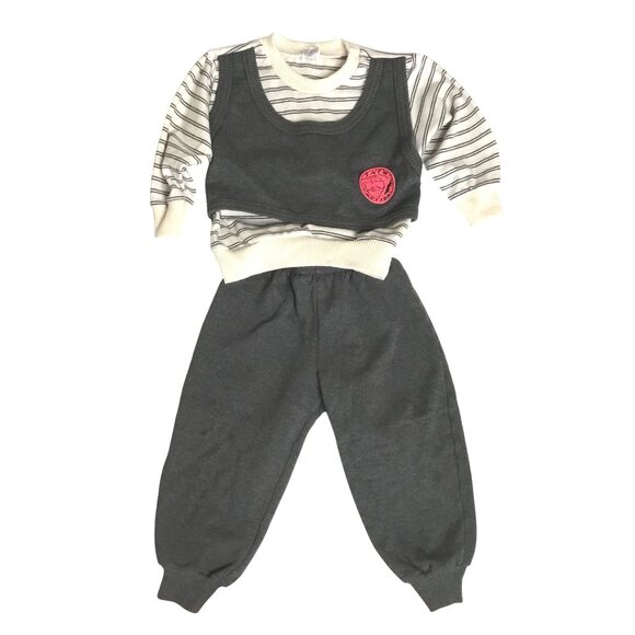 VTG CHICAGO KIDS 2T Black Gray Striped Jogger Set Sweatshirt Vest Look VBC - Picture 9 of 9